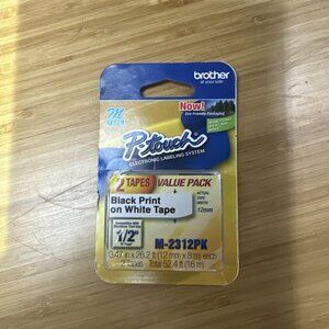 P-Touch Brother Genuine M-2312PK Tape (2 Pack) 1/2" (0.47") Wide Standard